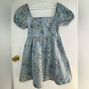 BLU PEPPER WOMEN’S Denim Light Blue Floral Puff-Sleeve MiniDress Size L NWT